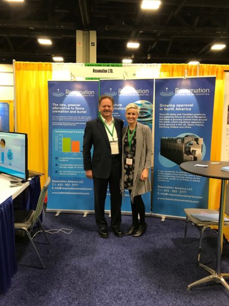 Nicki Mikolai, Sales Manager Resomation America and Sandy Sullivan, Founder of Resomation at ICCFA show in 2019